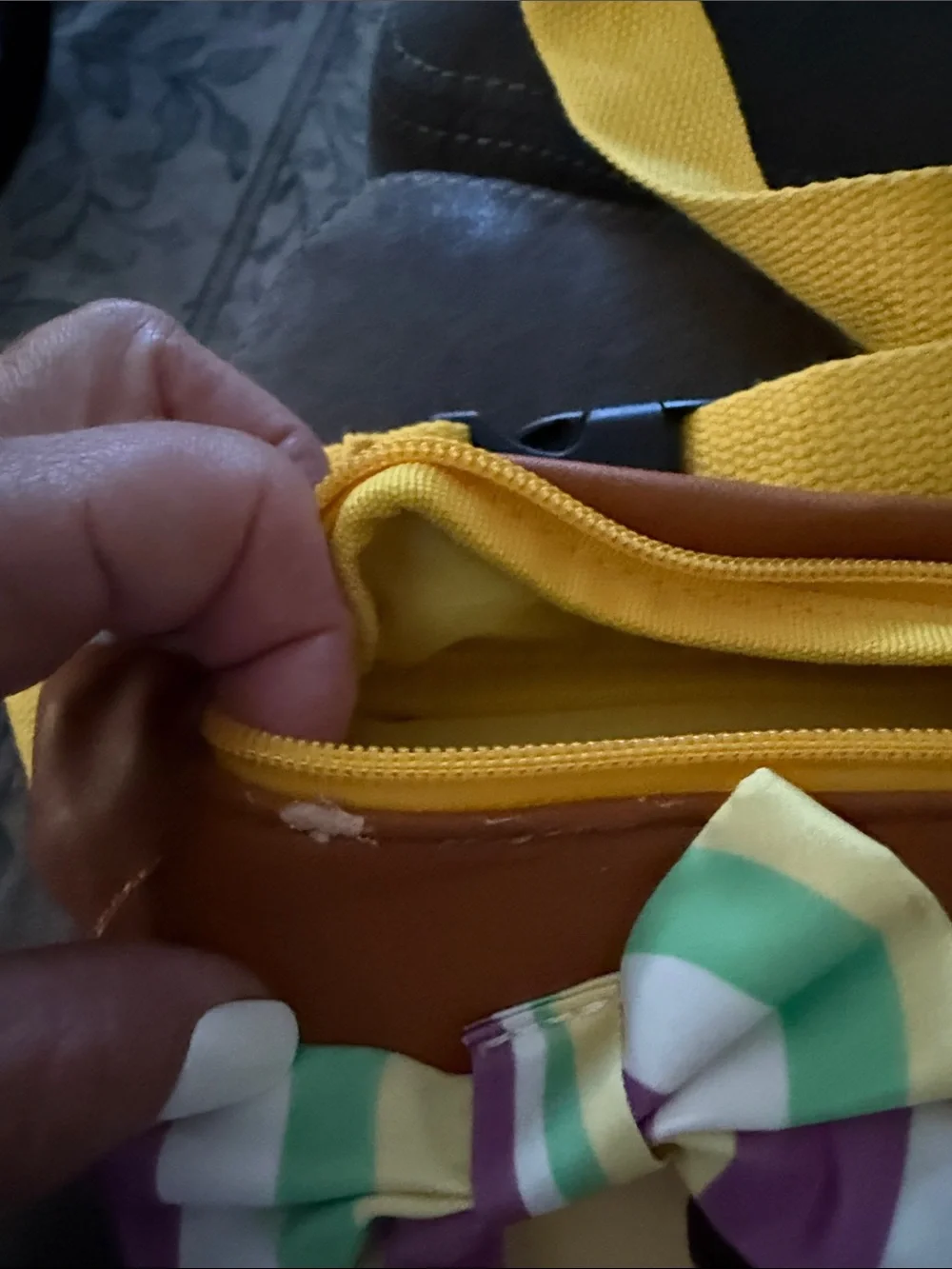 Kids Brown Animal Face Crossbody Bag with Yellow Strap and Bow